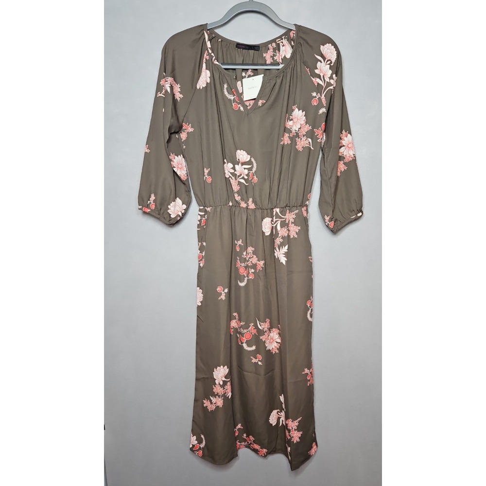 Fraiche By J Womens Brown Floral V Neck Maxi Dress Size Small NWT